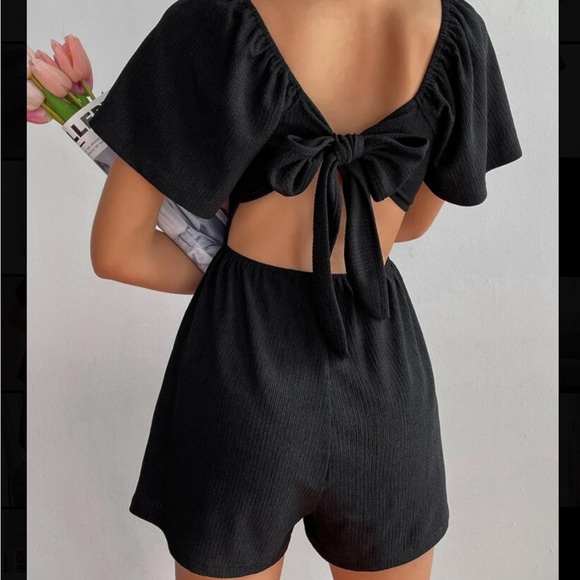 SHEIN Pants - Black Knotted Open-Back Romper